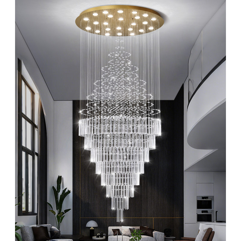 Lustre en cristal pour plafonds hauts dorés, Doré