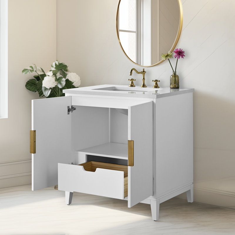 Lissandra 30" Single Bathroom Vanity In White With Engineered Stone Top