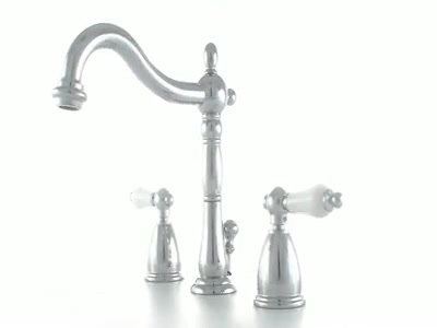 Heritage Polished Chrome Widespread Bathroom Faucet with Porcelain Lever