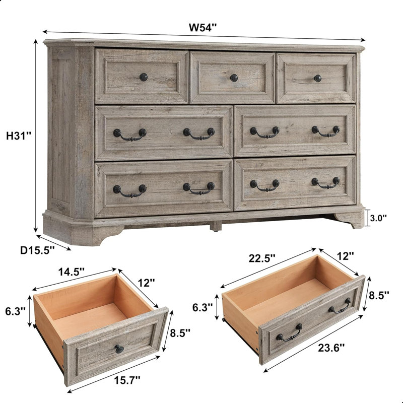 Commode 7 tiroirs Armaan, Chêne rustique pâle