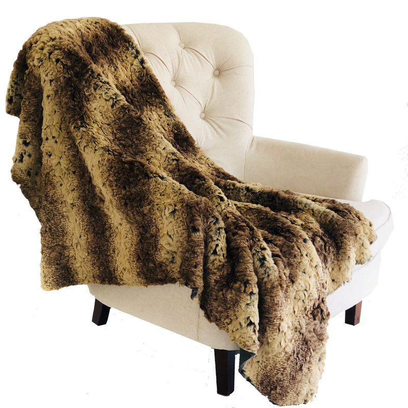 Jeté de luxe en fausse fourrure chinchilla, l 90 po x L 90 po