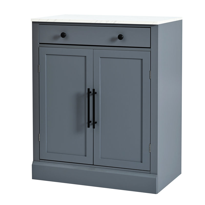 Armoire de rangement grise avec tablettes réglables, tiroir et 2 tablettes de porte pour la cuisine