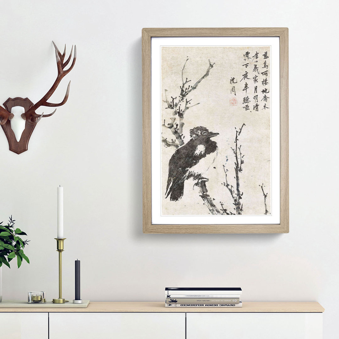 Bird upon a Branch by Shen Zhou - Picture Frame Painting Print