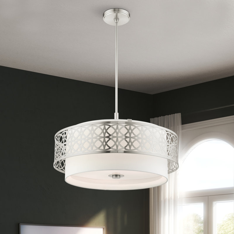Eraman 4-Light Dimmable Drum Chandelier, Brushed Nickel, 52" H x 24.75" W x 24.75" D