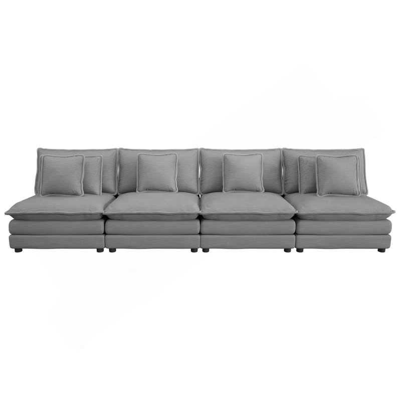 Canapé modulaire 141,6 po avec quatre coussins pour le salon, gris foncé, Gris foncé