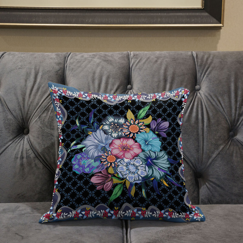 Coussin 18 x 18, Noir / Bleu