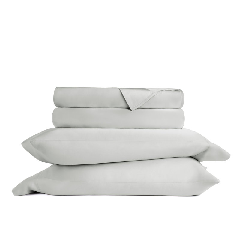 Ensemble de draps 100% rayonne de bambou soyeux, Ensemble de draps pour lit double avec 2 taies d'o, Gris clair