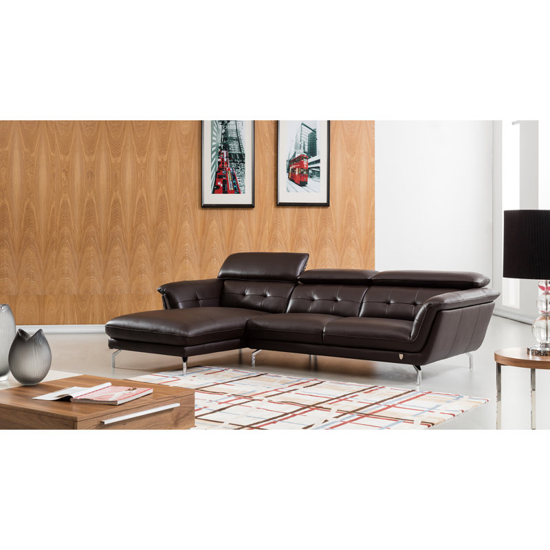 Navya Upholstered L-Shaped Sectional, Dark Chocolate Leather Match, Left Hand Facing