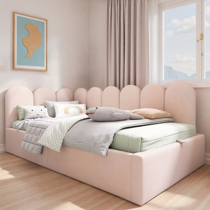 Upholstered Daybed With Hydraulic Storage And Adjustable Side Panels, Pink