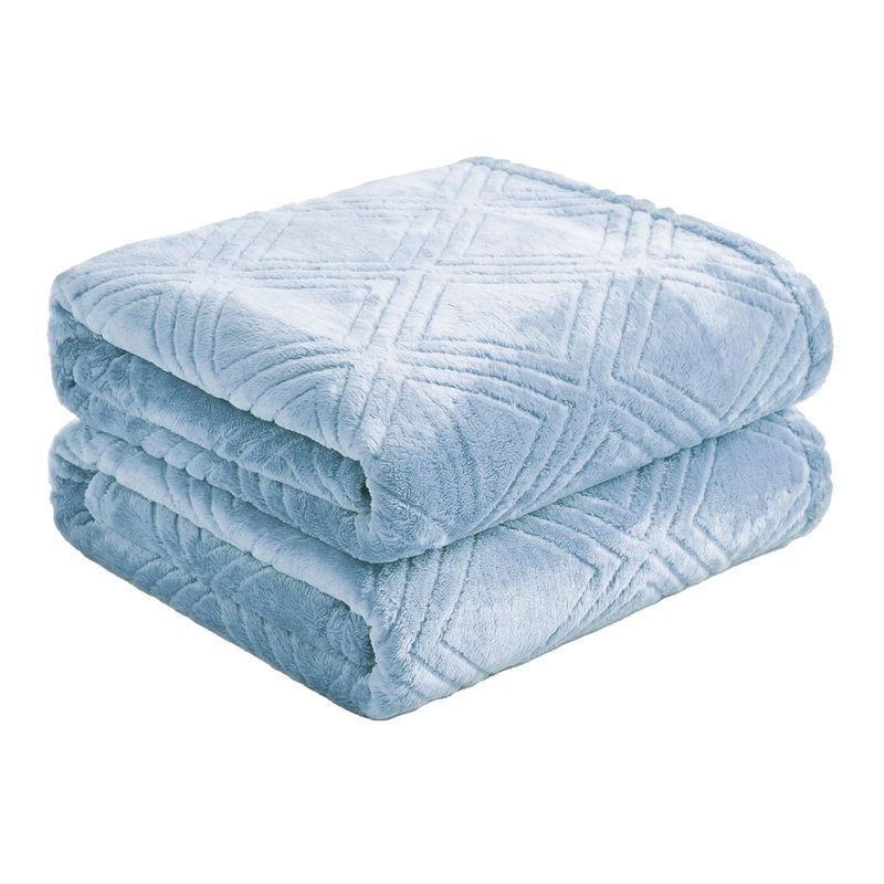 Couverture molletonnée en polyester moelleux Alaska, Lit simple, Bleu pâle