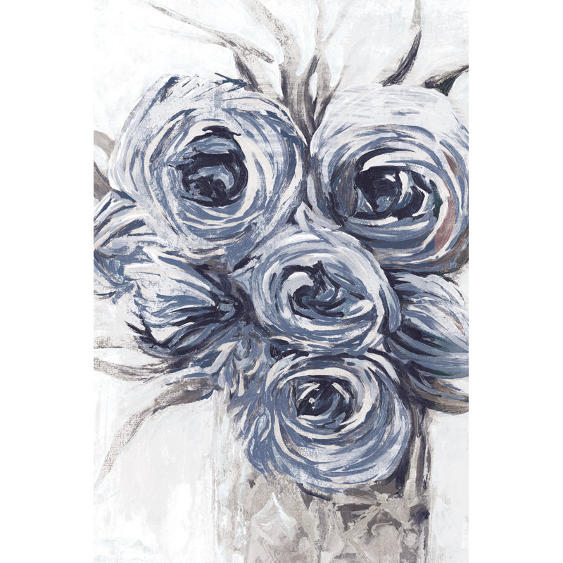Navy Floral - Wrapped Canvas Painting, 76cm H x 51cm W x 3.8cm D