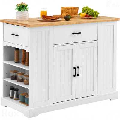 Kitchen Island Cart Storage Cabinet Serving Cart With Drawer & Shelves