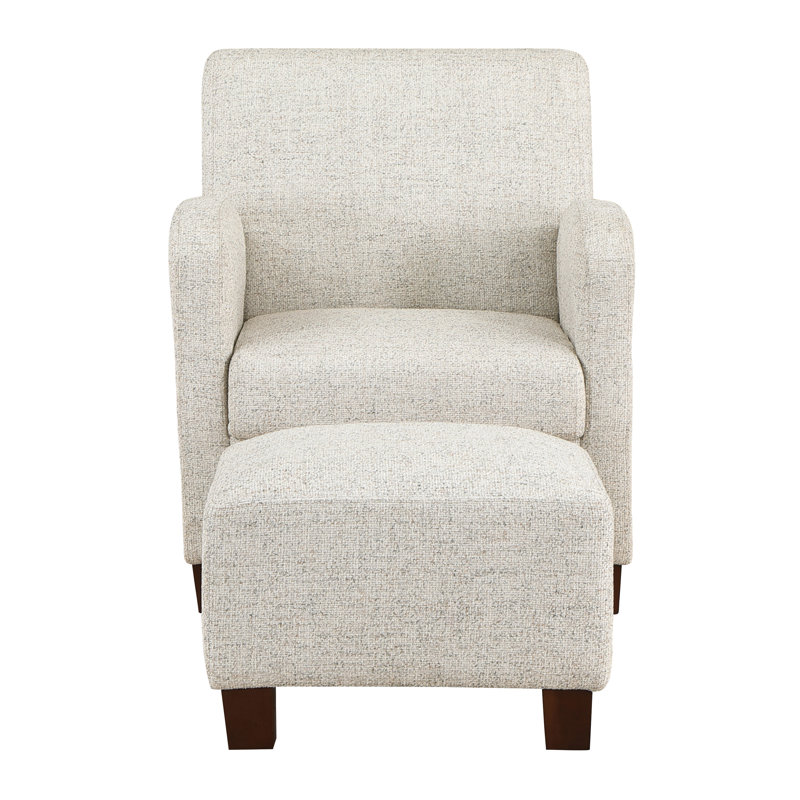 Kaelan Upholstered Club Chair with Ottoman, Off White Polyester