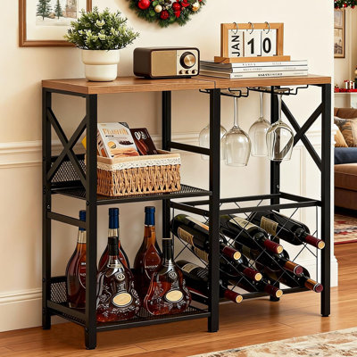 Armoire pour bar à vin, support à vin autoportant rustique avec porte-verre et clôture