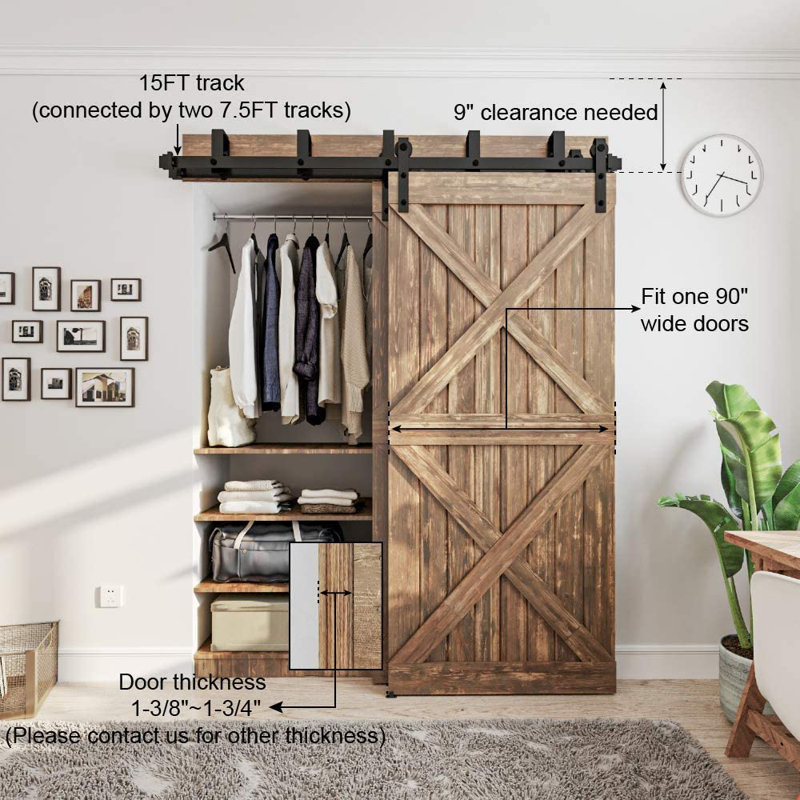 LAZ Sliding Double Bypass Double Door Barn Door Hardware Kit