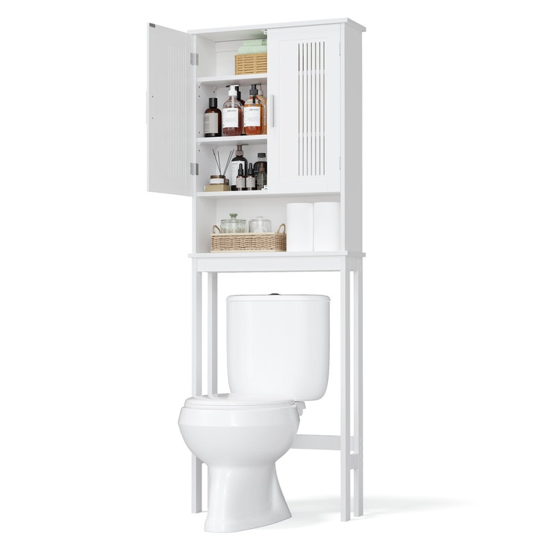 Armoire de salle de bain compacte, organisateur de tablette réglable à 4 niveaux, barre inférieure réglable, unité de rangement au-dessus de la toilette, blanc