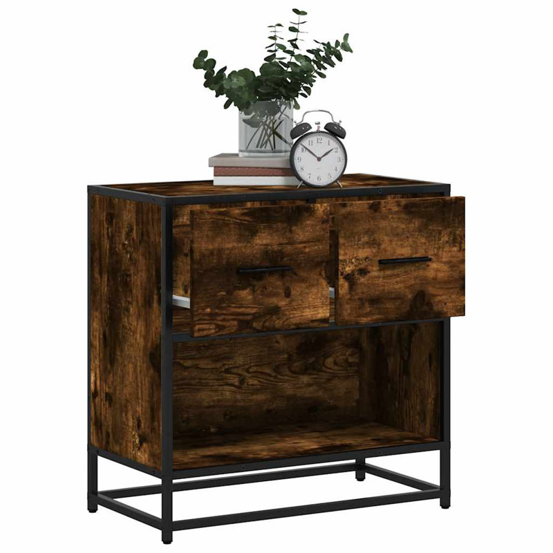 60cm W Metal Bedside Table, Smoked Oak