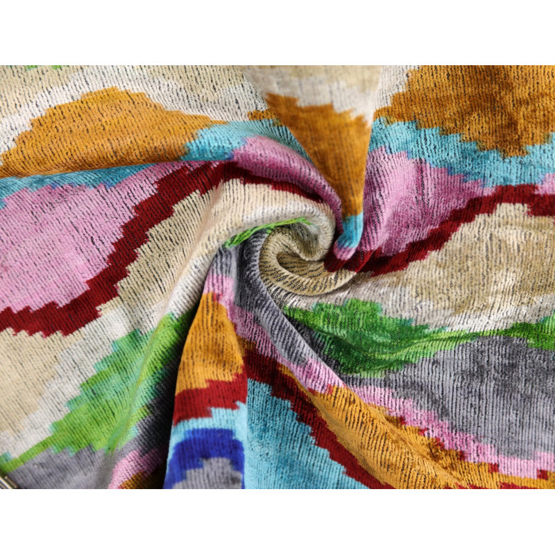 Coussin en velours fait à la main 16 x 16 - Motif zigzag multicolore