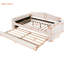 Confortable lit de jour rembourré beige, avec rangement, lit gigogne et option audio Lit gigogne de rangement pleine grandeur, molleton beige, pour des heures de vie amusantes-1989897060-1989897059