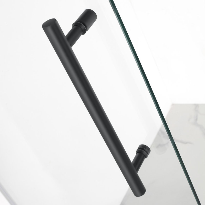 Kinkade 24.75" - 25.25" W x 72" H Hinged Frameless Shower Door, Matte Black
