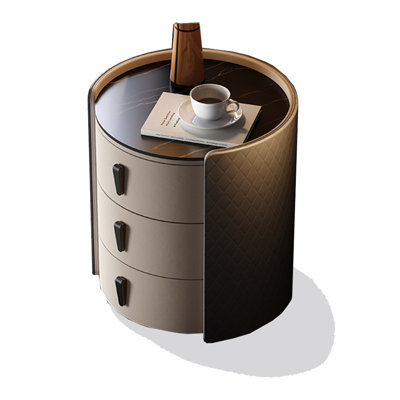 Modern Minimalist Luxurious Round Solid Wood Stone Slab Bedside Table, Suitable For Use In The Bedroom