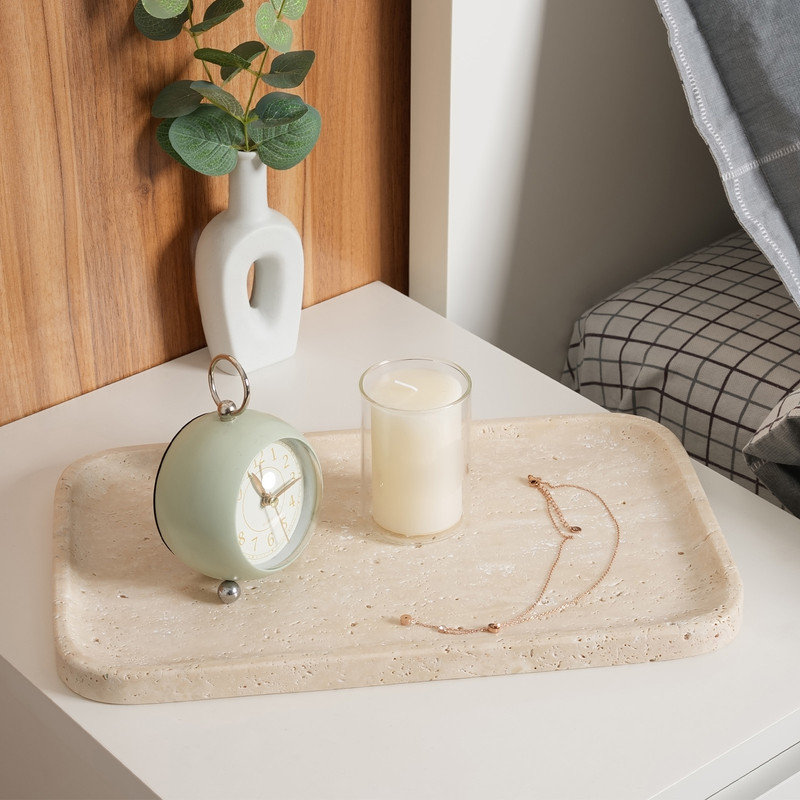 Plateau rectangulaire en marbre naturel Guein, Travertino Romano