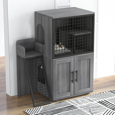 Modern Cat Litter Box Enclosure Furniture – Multi-Functional Hidden Cat House with Platform & Ladder, Odor-Free Cat Washroom, Spacious Cabinet for Indoor Cats – Simple Assembly – Wax Wood Color