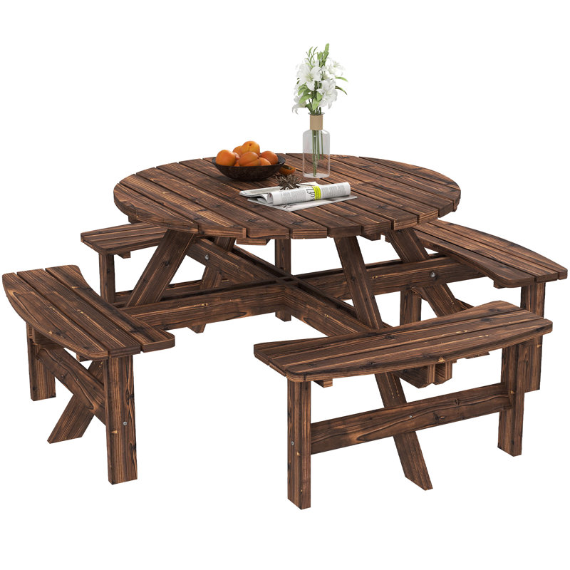 8-Seater Carbonized Wood Garden Dining Set 