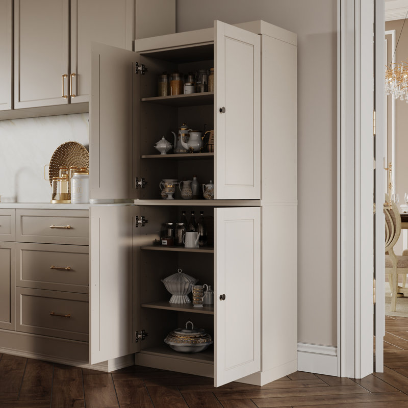 Armoire de cuisine haute 100% en bois massif avec portes Bryani, tablettes réglables, armoire de rangement modulaire, l 32 po x H 71,5 po