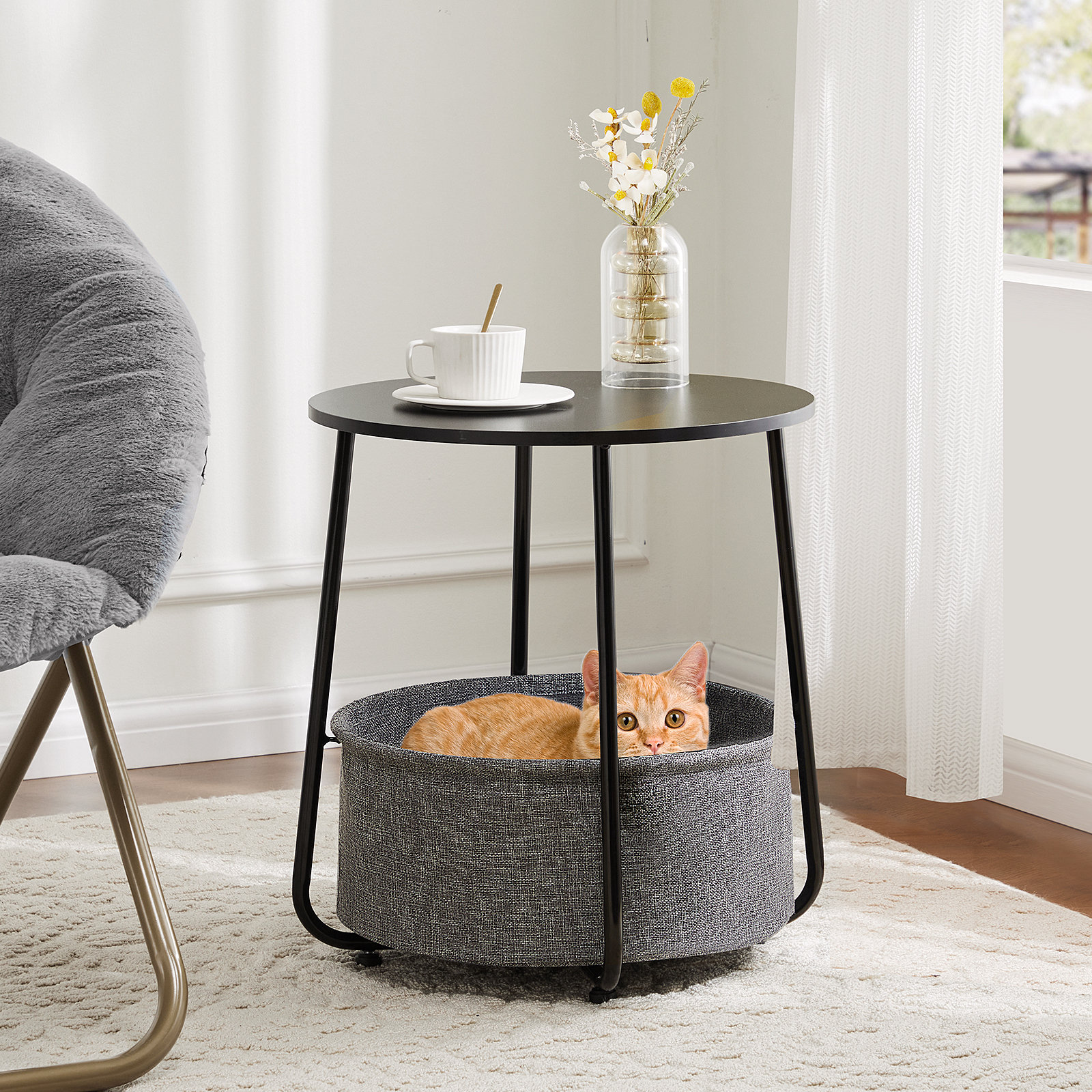 Wrought Studio Khyier Round 2-Tier End Table Side Table with Fabric Basket & Reviews | Wayfair