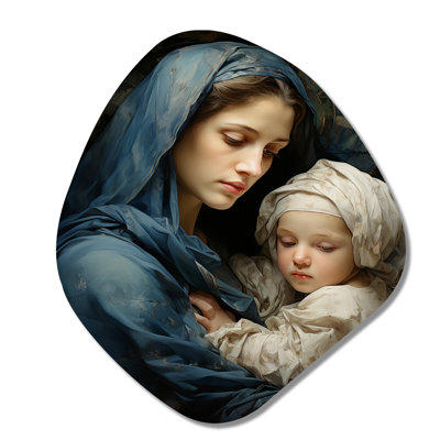 Madone et enfant, art chrétien - art mural asymétrique en forme de nébuleuse du Christianisme