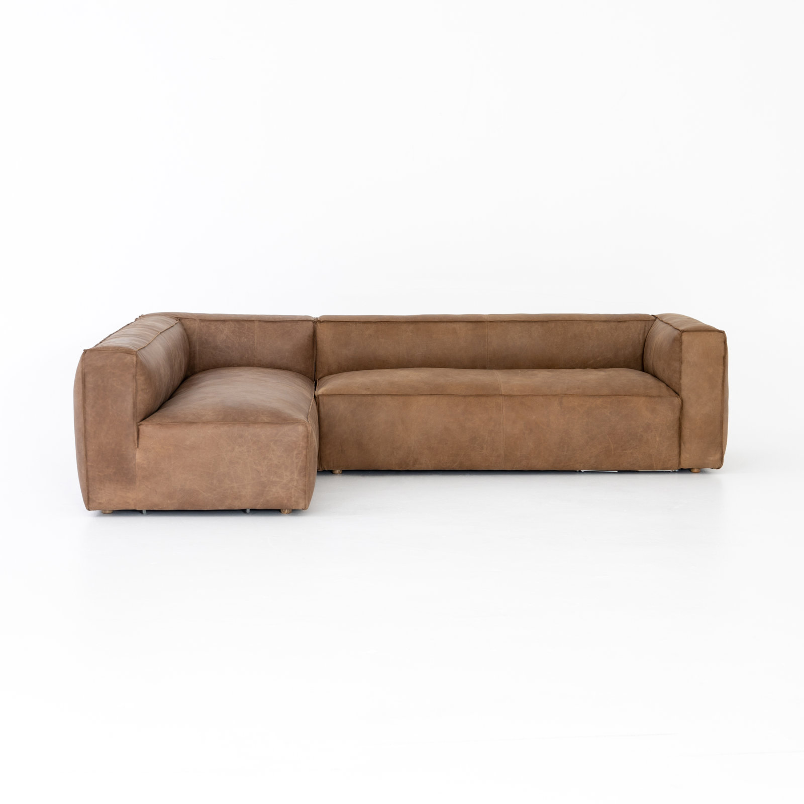 Strom Top Grain Leather Sofa and Chaise, Left Hand Facing, Natural Washed Sand Top Grain Leather