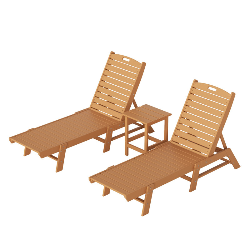 Laguna Outdoor Chaise Lounge Set with Table, Teak
