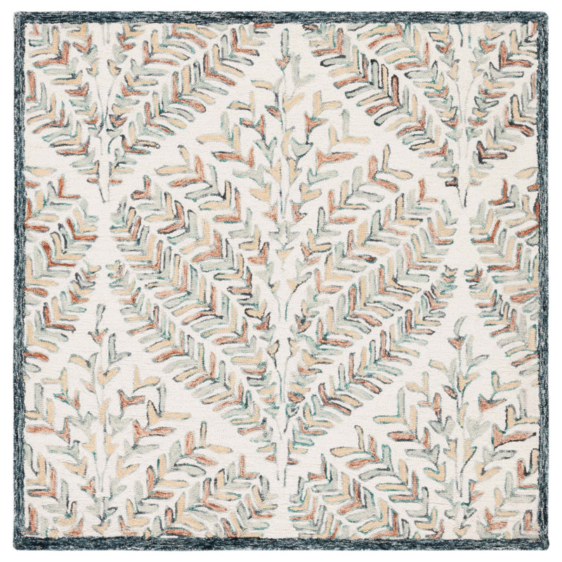 Tapis ivoire / vert Janeidy 208, Carré 5 pi