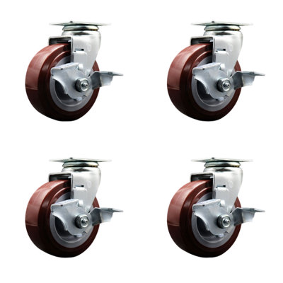 Poly on Polyolefin Swivel Caster with Roller Bearings and Brakes