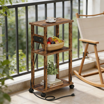 Small Narrow Nightstand With Charging Station & Wheels, Skinny End Table, Sofa Beside Table Set Of 2