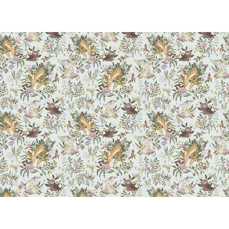Wallpaper, Pre-Pasted, Green/Brown/Ivory