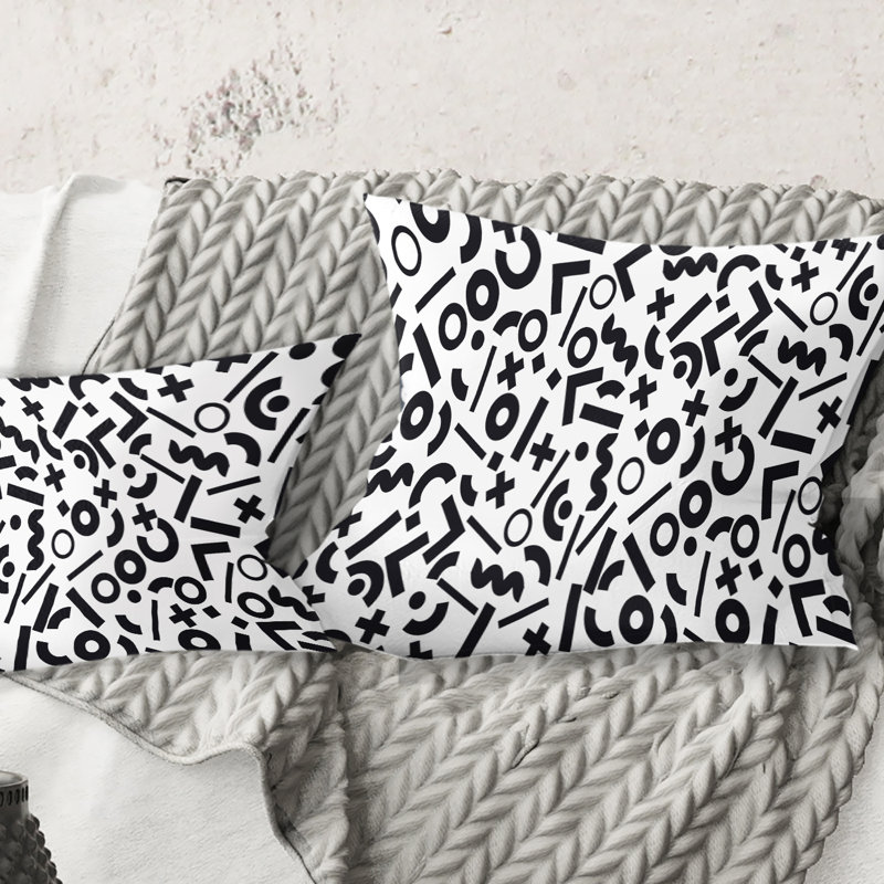 Coussin décoratif imprimé Mid-Century à motif géométrique monochrome XIII, 18 po x 18 po