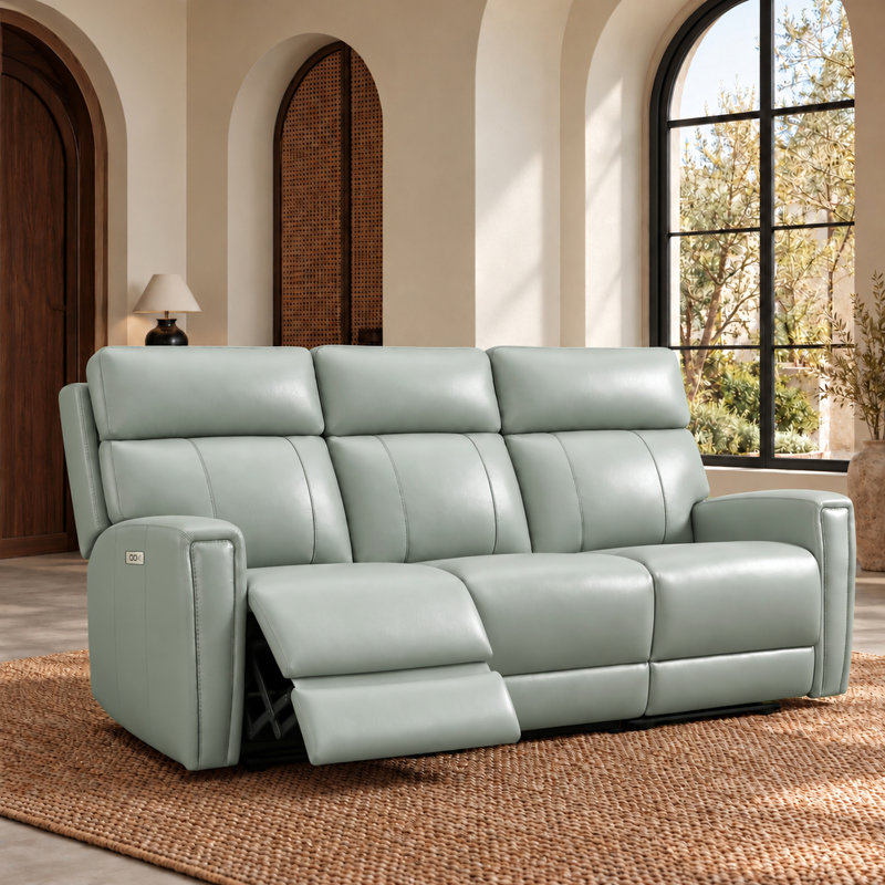 Canapé inclinable à deux moteurs en cuir véritable Rumalda, Cuir véritable vert