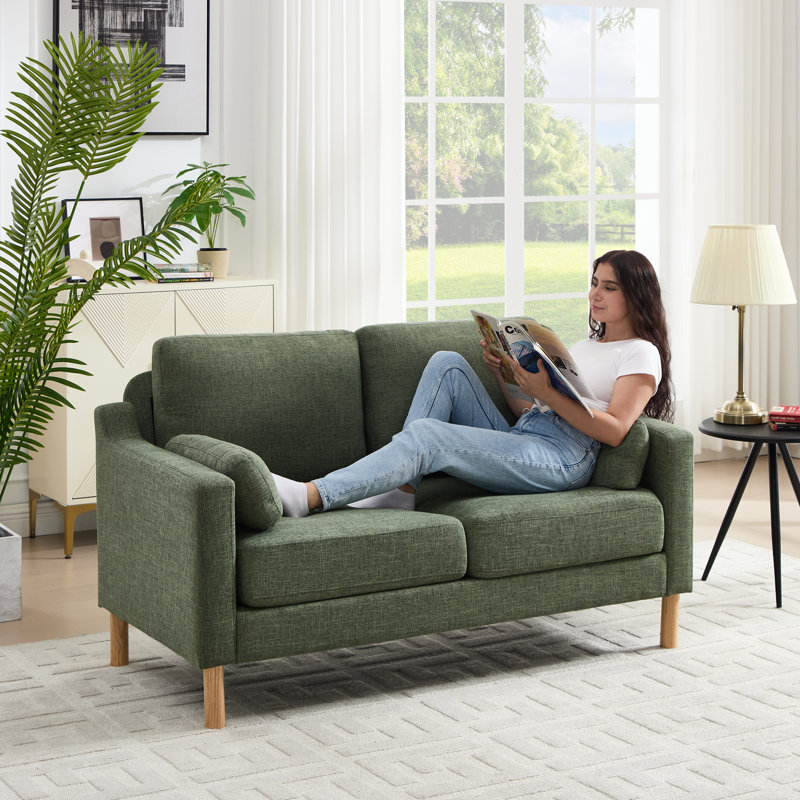 59.8'' W Modern Upholstery Loveseat Boucle, Dark Green Linen