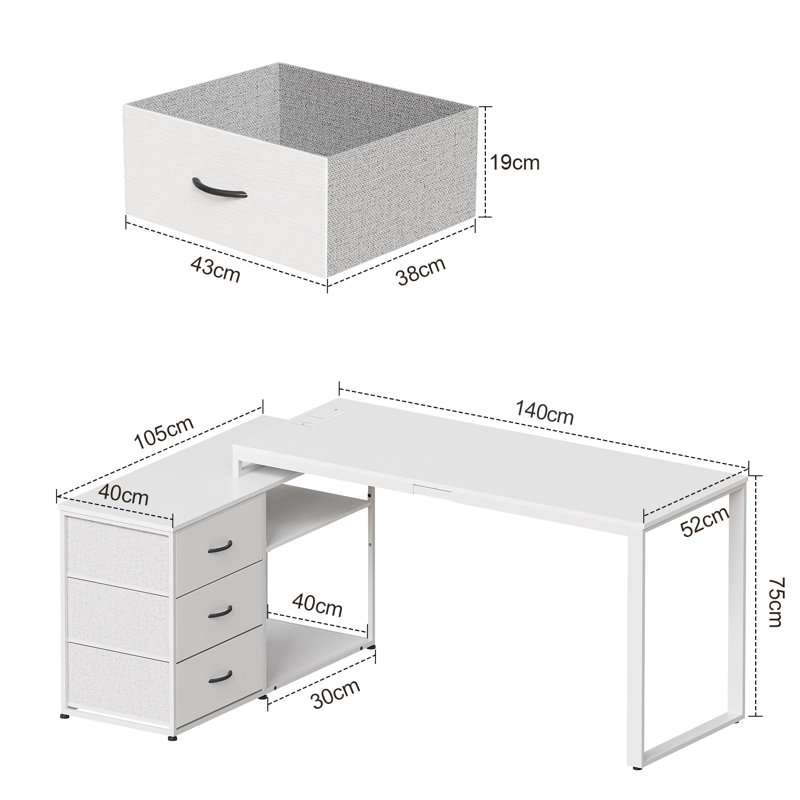 Ahriana L-Shaped Metal Base Computer Desk, White, White
