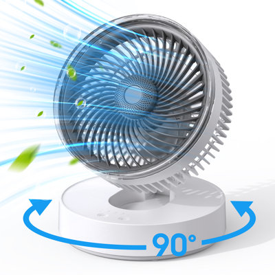 Ventilateur de table portatif Kloudic, ventilateur de bureau pliable sans fil 4000mah, 4 vitesses et brise naturelle, petit ventilateur oscillant à 90 °, ultra silencieux pour les dortoirs de bureau de chambre à coucher, avec plateau d'aromathérapie, blanc