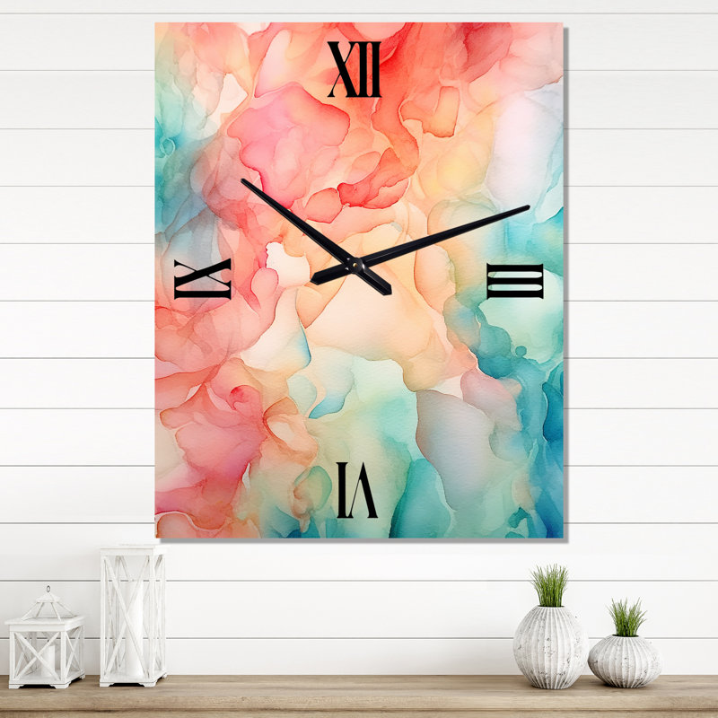 Orange et bleu sarcelle enchantés, horloge murale moderne abstraite, Grand