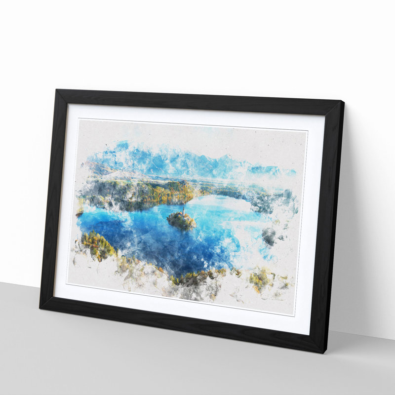Lake Bled in Slovenia - Picture Frame Painting Print, 45cm H x 63cm W x 2cm D, Black Framed