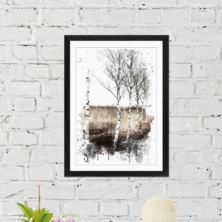 Birch Tree Landscape - Wall Art, 62cm H x 45cm W, Framed Picture