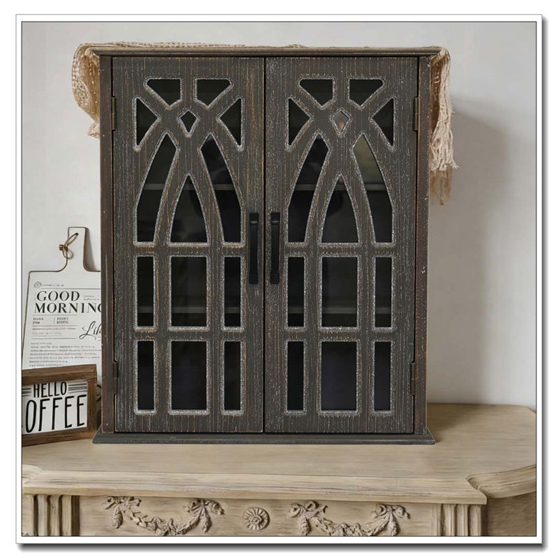 Wall-Mounted Cabinet with Decorative Cutout Doors, Antique Black