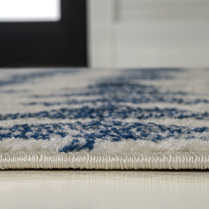 Maurisa Moroccan Triangle Geometric Cream/Navy Rug, Runner 2'2" x 8'