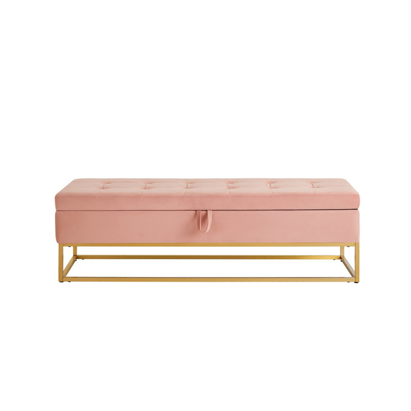 58.6" Bed Bench Metal Base With Storage Pink Velvet, Pink