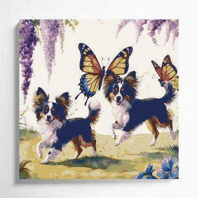Dogs Papillon Beige Canvas Wall Art