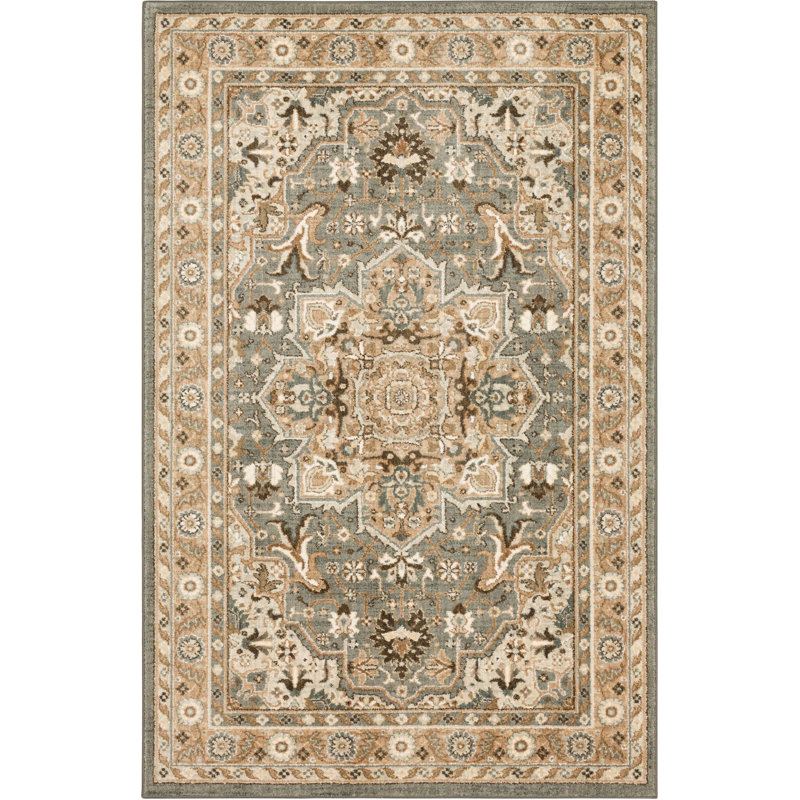 Gray and Beige Medallion Wool and Synthetic Area Rug
